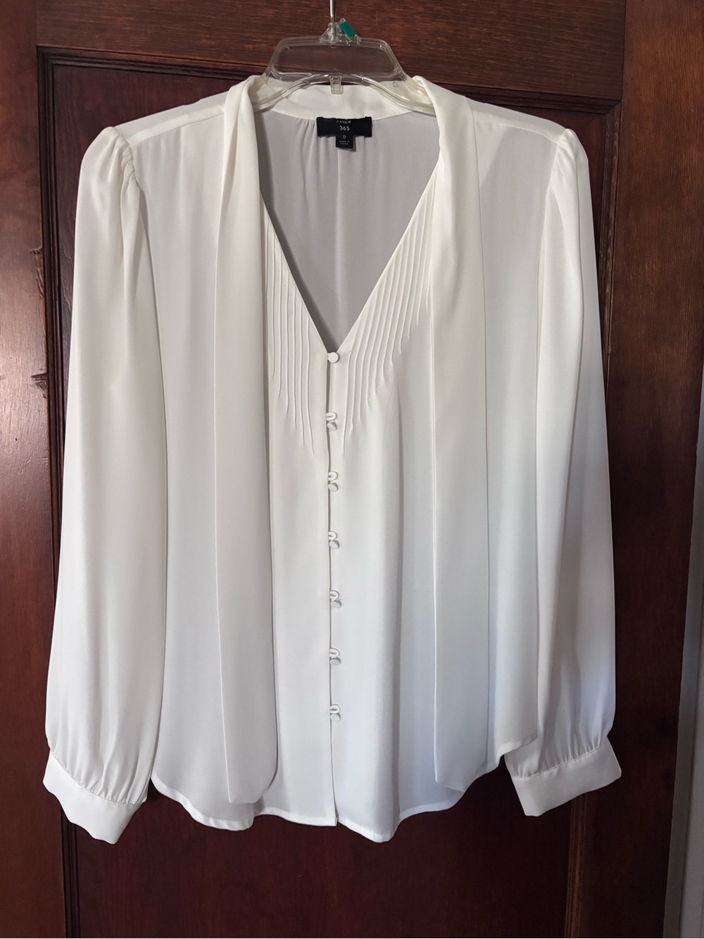 J. Crew Ivory Pleated V-Neck Button-Front Blouse